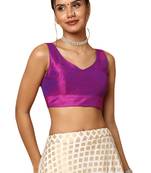Salwar Studio Women's Purple Silk Blend Readymade Saree Blouse