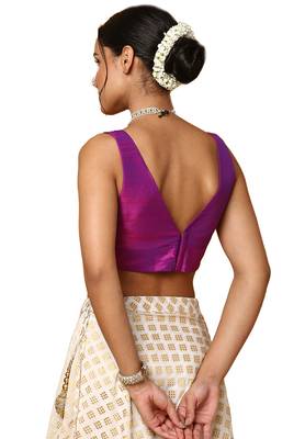 Salwar Studio Women's Purple Silk Blend Readymade Saree Blouse 2