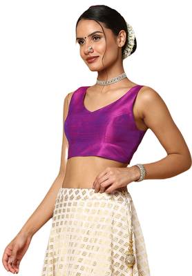 Salwar Studio Women's Purple Silk Blend Readymade Saree Blouse 3