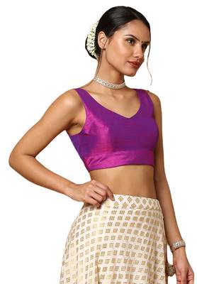 Salwar Studio Women's Purple Silk Blend Readymade Saree Blouse 4