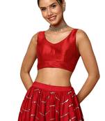 Salwar Studio Women's Red Silk Blend Readymade Saree Blouse
