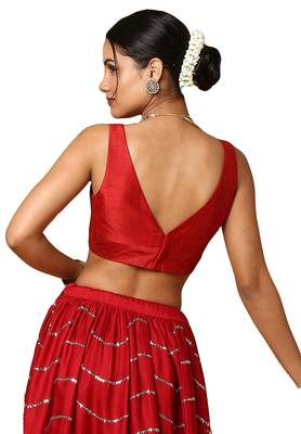 Salwar Studio Women's Red Silk Blend Readymade Saree Blouse 2