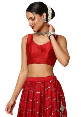 Salwar Studio Women's Red Silk Blend Readymade Saree Blouse 3