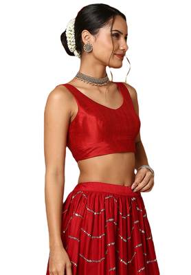 Salwar Studio Women's Red Silk Blend Readymade Saree Blouse 4