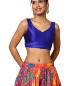 Salwar Studio Women's Royal Blue Silk Blend Readymade Saree Blouse