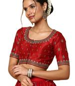 Salwar Studio Women's Maroon Silk Blend Readymade Saree Blouse
