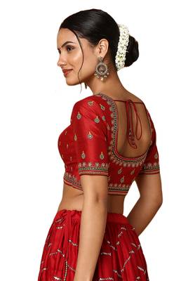 Salwar Studio Women's Maroon Silk Blend Readymade Saree Blouse 2