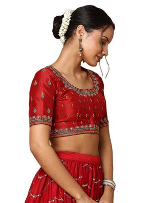 Salwar Studio Women's Maroon Silk Blend Readymade Saree Blouse 3