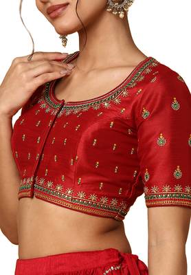 Salwar Studio Women's Maroon Silk Blend Readymade Saree Blouse 4