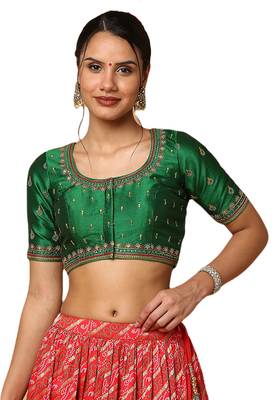 Salwar Studio Women's Green Silk Blend Readymade Saree Blouse 1