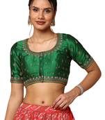 Salwar Studio Women's Green Silk Blend Readymade Saree Blouse