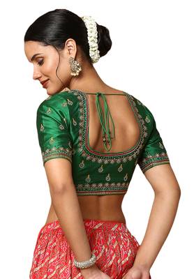 Salwar Studio Women's Green Silk Blend Readymade Saree Blouse 2