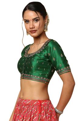 Salwar Studio Women's Green Silk Blend Readymade Saree Blouse 3