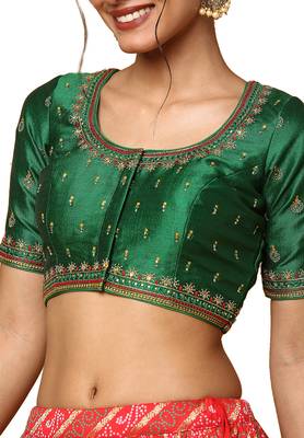 Salwar Studio Women's Green Silk Blend Readymade Saree Blouse 5