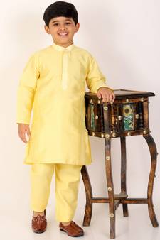 yellow Stripes SIlk Jacquard Kurta Pajama Set // Traditional Wear
