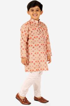 Orange Stripes SIlk Jacquard Kurta Pajama Set // Traditional Wear