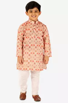 Orange Stripes SIlk Jacquard Kurta Pajama Set // Traditional Wear