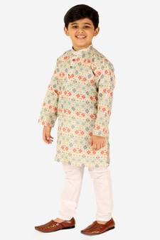 Green Stripes SIlk Jacquard Kurta Pajama Set // Traditional Wear