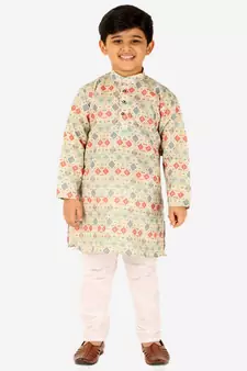 Green Stripes SIlk Jacquard Kurta Pajama Set // Traditional Wear