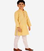 Yellow Stripes SIlk Jacquard Kurta Pajama Set // Traditional Wear