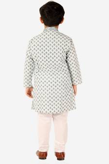 Light Blue Stripes SIlk Jacquard Kurta Pajama Set // Traditional Wear