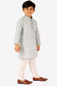 Light Blue Stripes SIlk Jacquard Kurta Pajama Set // Traditional Wear