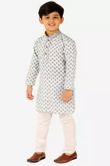 Light Blue Stripes SIlk Jacquard Kurta Pajama Set // Traditional Wear