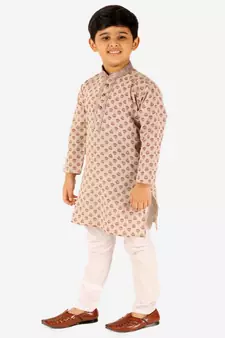 Brown Stripes Cotton Jacquard Kurta Pajama Set // Traditional Wear