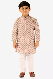 Brown Stripes Cotton Jacquard Kurta Pajama Set // Traditional Wear