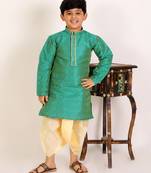 Green Stripes Cotton Jacquard Kurta Pajama Set // Traditional Wear