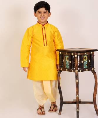 Yellow Stripes Cotton Jacquard Kurta Pajama Set // Traditional Wear 1