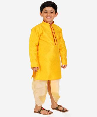 Yellow Stripes Cotton Jacquard Kurta Pajama Set // Traditional Wear 2