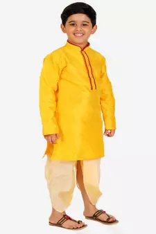 Yellow Stripes Cotton Jacquard Kurta Pajama Set // Traditional Wear
