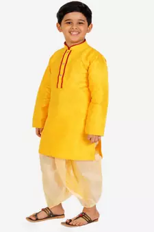 Yellow Stripes Cotton Jacquard Kurta Pajama Set // Traditional Wear