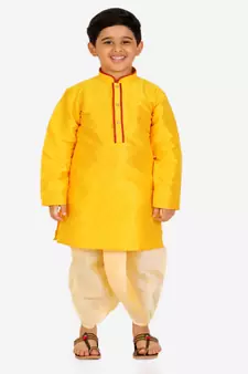 Yellow Stripes Cotton Jacquard Kurta Pajama Set // Traditional Wear