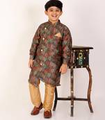 Green Stripes Cotton Jacquard Kurta Pajama Set // Traditional Wear