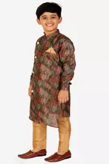 Green Stripes Cotton Jacquard Kurta Pajama Set // Traditional Wear