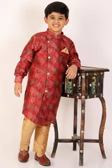 Maroon Stripes Cotton Jacquard Kurta Pajama Set // Traditional Wear