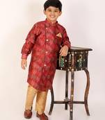 Maroon Stripes Cotton Jacquard Kurta Pajama Set // Traditional Wear