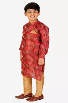 Maroon Stripes Cotton Jacquard Kurta Pajama Set // Traditional Wear