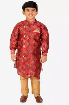 Maroon Stripes Cotton Jacquard Kurta Pajama Set // Traditional Wear