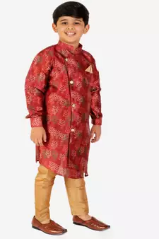 Maroon Stripes Cotton Jacquard Kurta Pajama Set // Traditional Wear