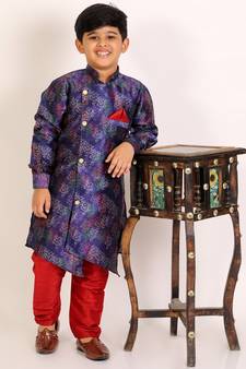 Blue Stripes Cotton Jacquard Kurta Pajama Set // Traditional Wear