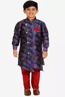 Blue Stripes Cotton Jacquard Kurta Pajama Set // Traditional Wear