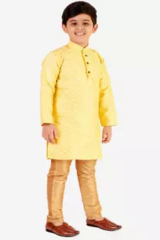 Yellow Stripes SIlk Jacquard Kurta Pajama Set // Traditional Wear