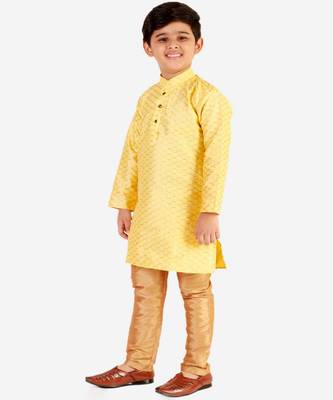 Yellow Stripes SIlk Jacquard Kurta Pajama Set // Traditional Wear 2