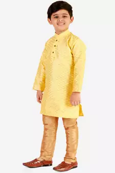 Yellow Stripes SIlk Jacquard Kurta Pajama Set // Traditional Wear