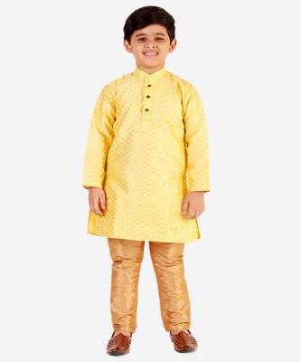 Yellow Stripes SIlk Jacquard Kurta Pajama Set // Traditional Wear 3