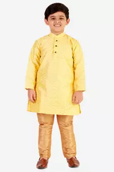 Yellow Stripes SIlk Jacquard Kurta Pajama Set // Traditional Wear