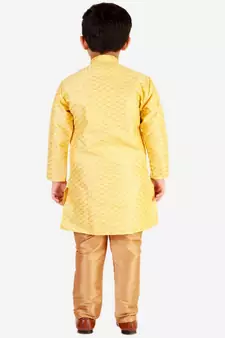 Yellow Stripes SIlk Jacquard Kurta Pajama Set // Traditional Wear